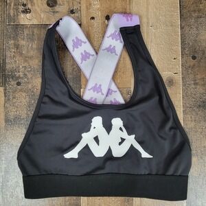 Kappa‎ Sports Bra Top Black Purple Criss Cross Back Straps Front Logo Gym Small